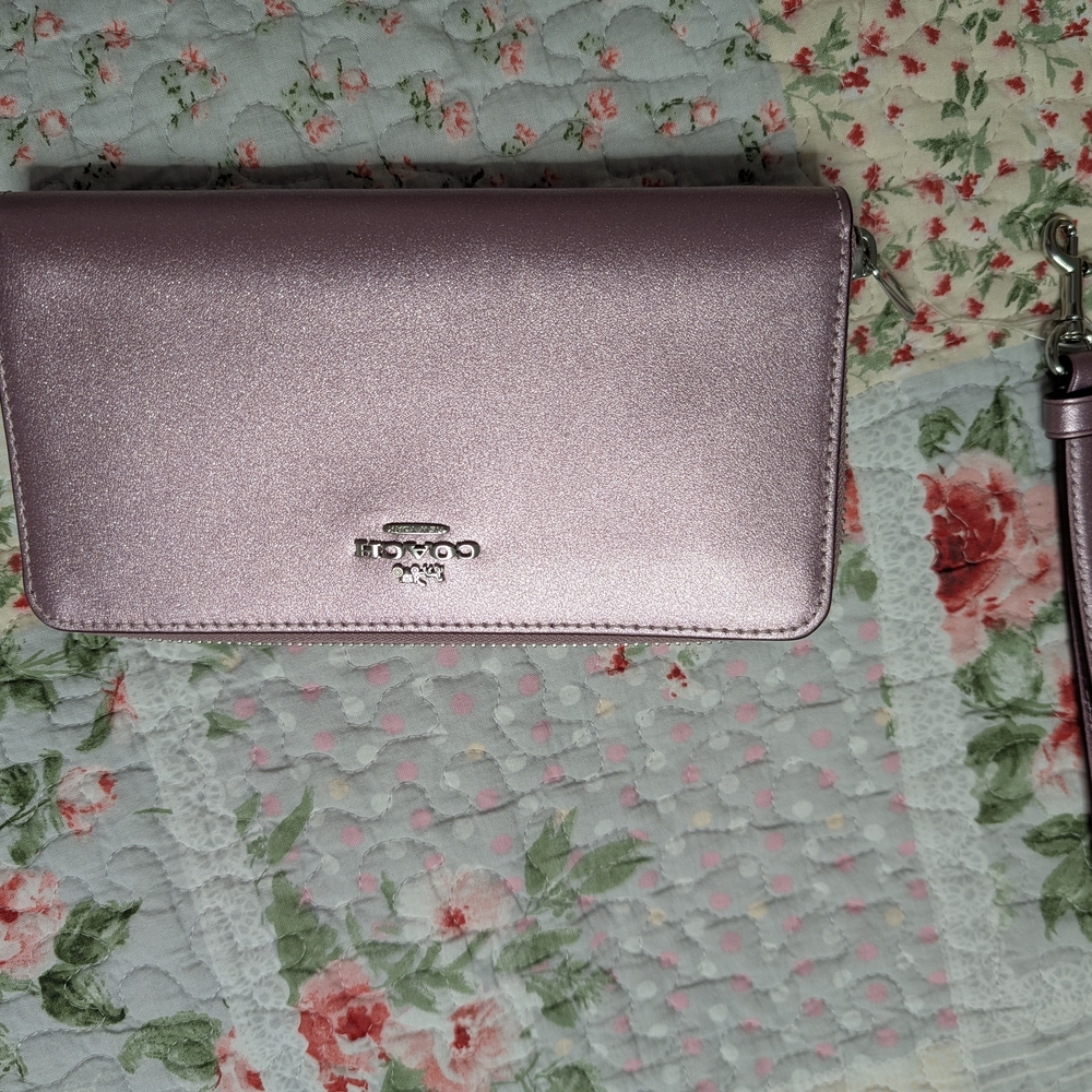 Coach Metallic Pink Wristlet Crossbody Wallet